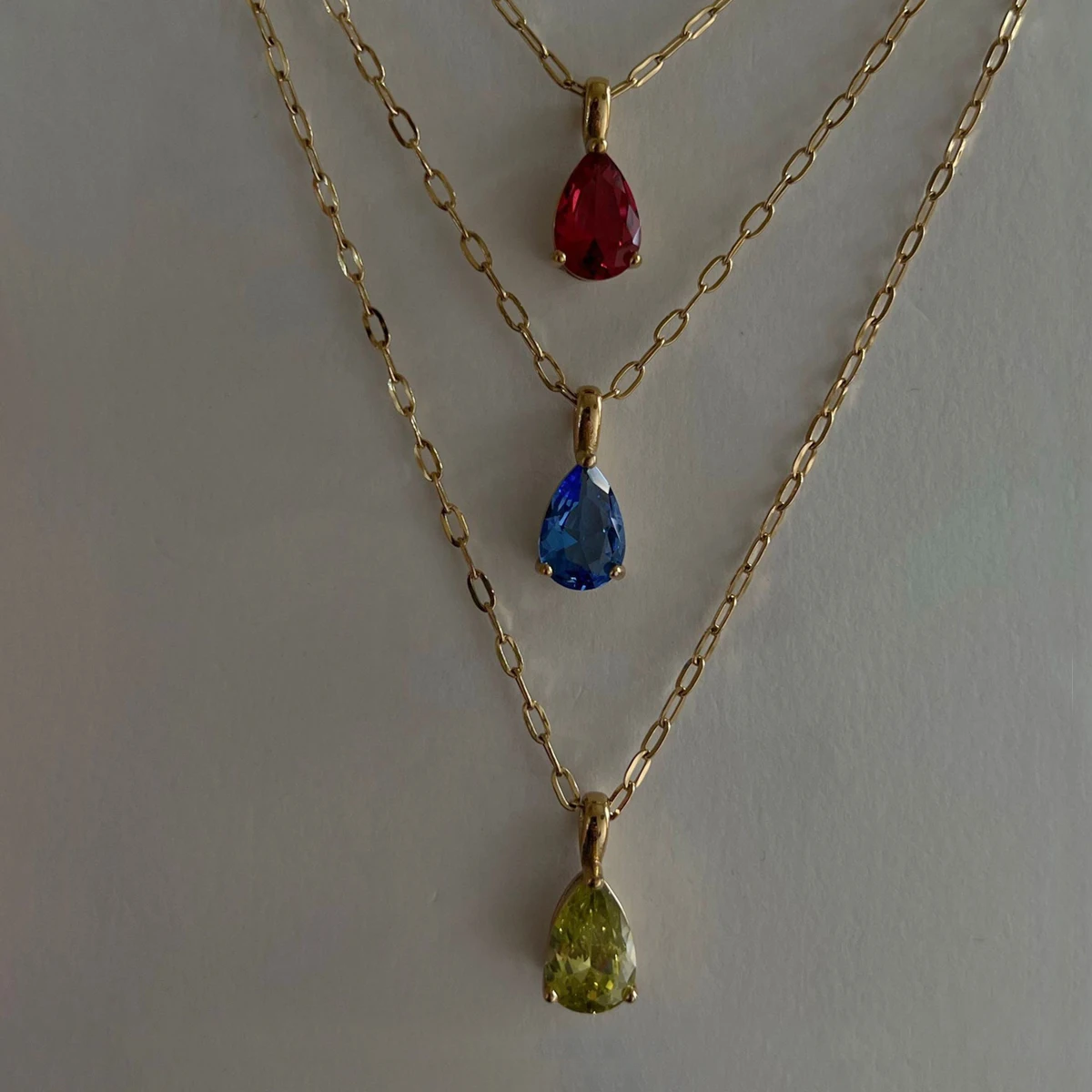 Charm 18K Gold Stainless Steel Jewelry Birth Month Necklace Cubic Zirconia Diamond Birthstone Teardrop Pendant Necklace