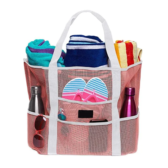 Mesh Beach Bag - Lightweight Tote Bag For Toys & Vacation Essentials beach mesh bag