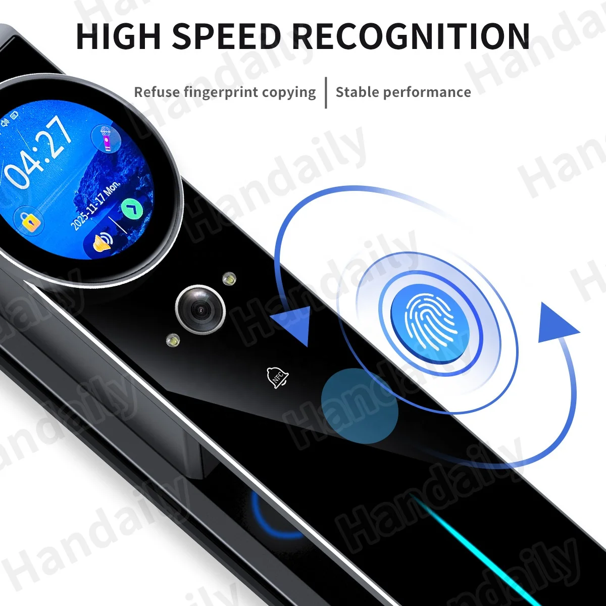 HanDaily Neue KI-Smartlocks Handvenen-Video-Türsprechanlage Tuya App Fernbedienung Schlüsselloser Zugang Gesichtserkennung Biometrisches digitales Türschloss V60