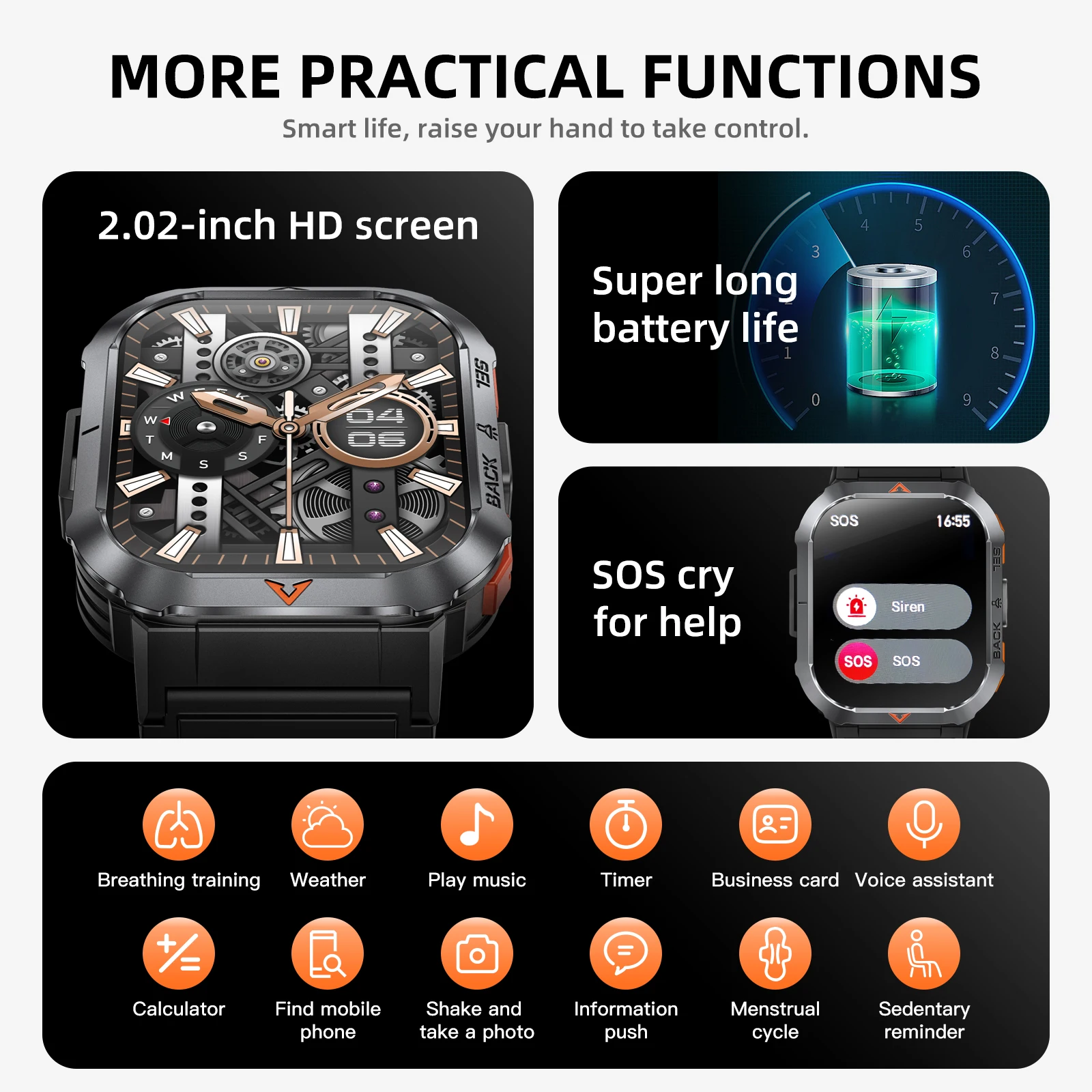 Welcome OEM Order, Factory Whole Selling 2025 S50 Smart Watch With Flashlight Lamp 2.02inch Screen 3atm Waterproof Heart Rate Fitness Tracker Outdoor Sports Smartwatch - Buy Smart Watch With Flashlight outdoor Sports Smartwatch 3atm Waterproof Smart Watch