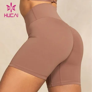 HUCAI OEM Vintage Custom logo Printed High Waist Scrunch Butt Lifting Fitness Yoga Biker Shorts for Women Sexy