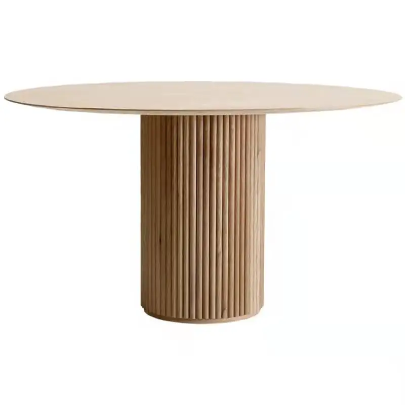 Modern Special Oak Wooden Furniture Solid Wood Table Hotpot Ash Top Special Base Round Dining