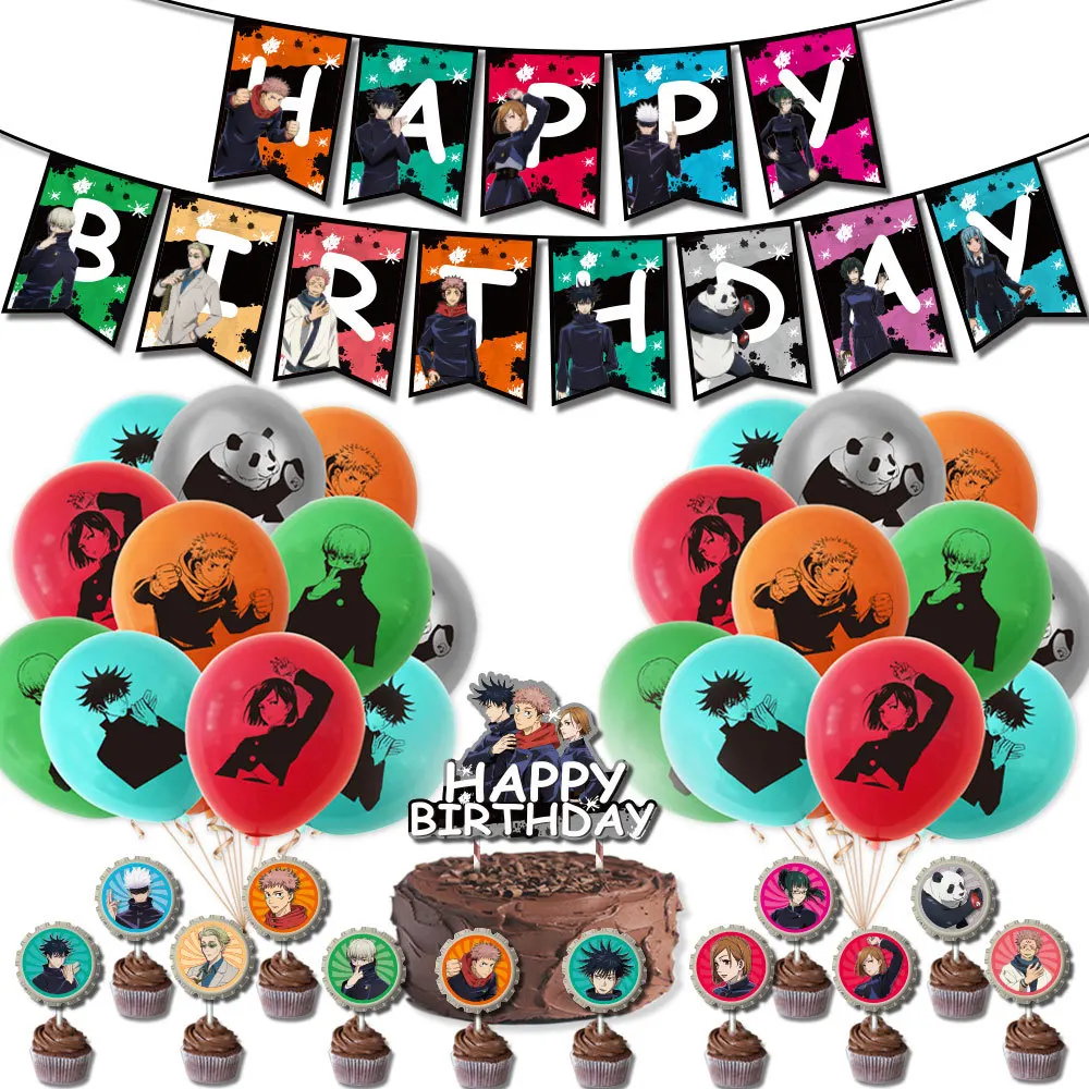GetUSCart 46 Pieces Ninja Party Supplies1 Pack Ninja Happy Birthday  Banners20 Pack Balloons24 Pack Cupcake Topper and Cake TopperNinjutsu  Ninja Anime Party decorations for kids boy Fans