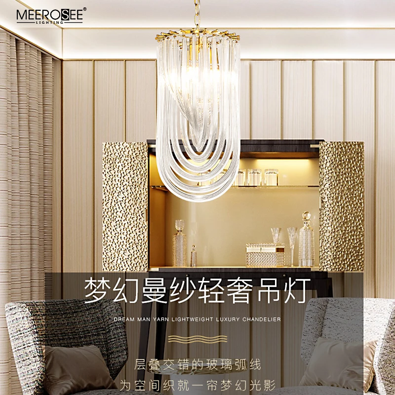 Meerosee Post Modern Ceiling Pendant Light Gold Metal Hanging Chandelier Light with Spiral Crystal MD86779