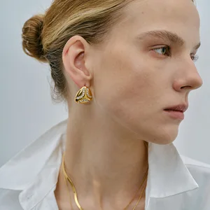 Hot Sale Vintage 18k Gold PVD Stainless Steel Stud Earrings Triangle Geometric Pattern Zircon Women's Fashion Earring