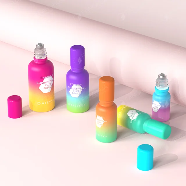 Color Logo Customization Glass Roller Bottle 30ML Essential Oil Roller Bottles Metal Ball Roll On Bottle