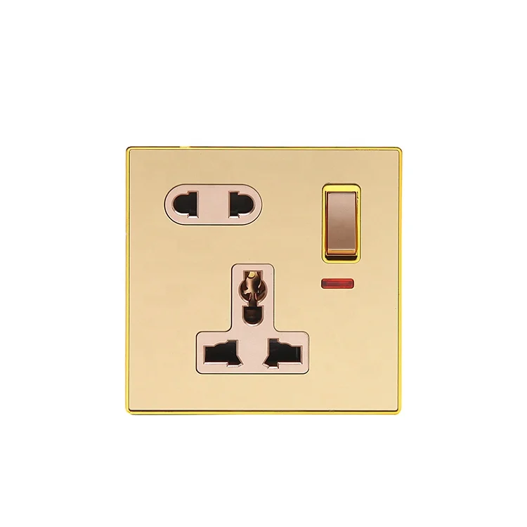 Universal 5 Pin Switched Electric Power 13A/220V-250V Socket Light Wall Plug Socket With Indicator Light