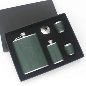 Gift Set Stainless Steel Hip Flask Thickened Leather Whiskey Flask Set with Shot Glass and Funnel