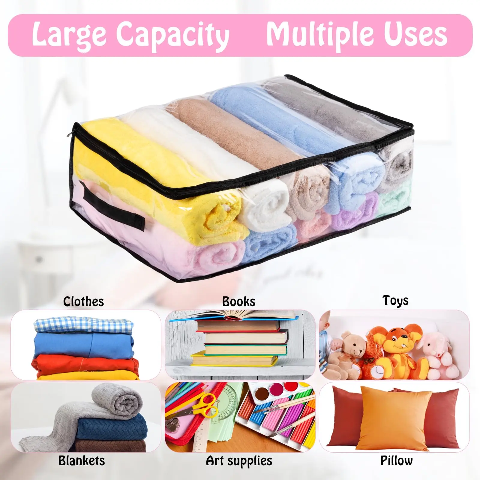 Clear Storage Bags with Zipper Plastic Clothes Storage Bags Large Clear Moving Bags Totes with Handles Closet Organizer