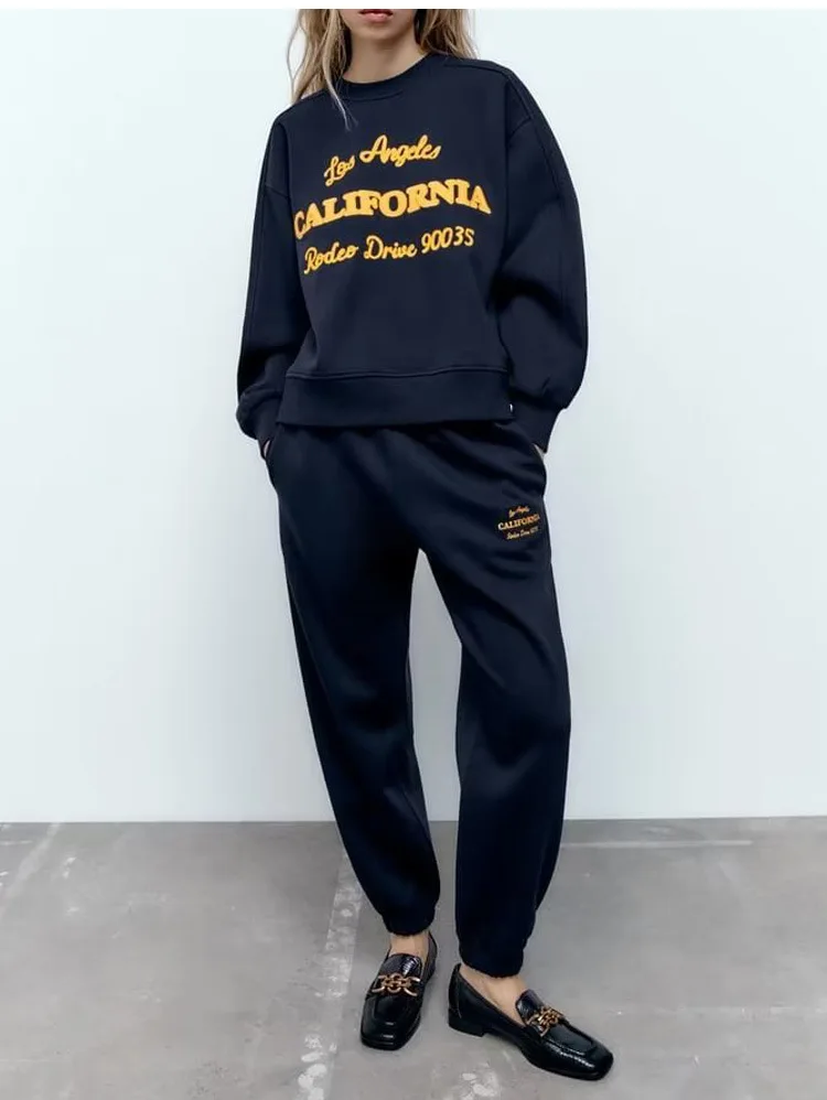 Manufacturers Custom Letter Embroidery Women's Hoodies & Sweatshirts Sweatpants Sweat Suit
