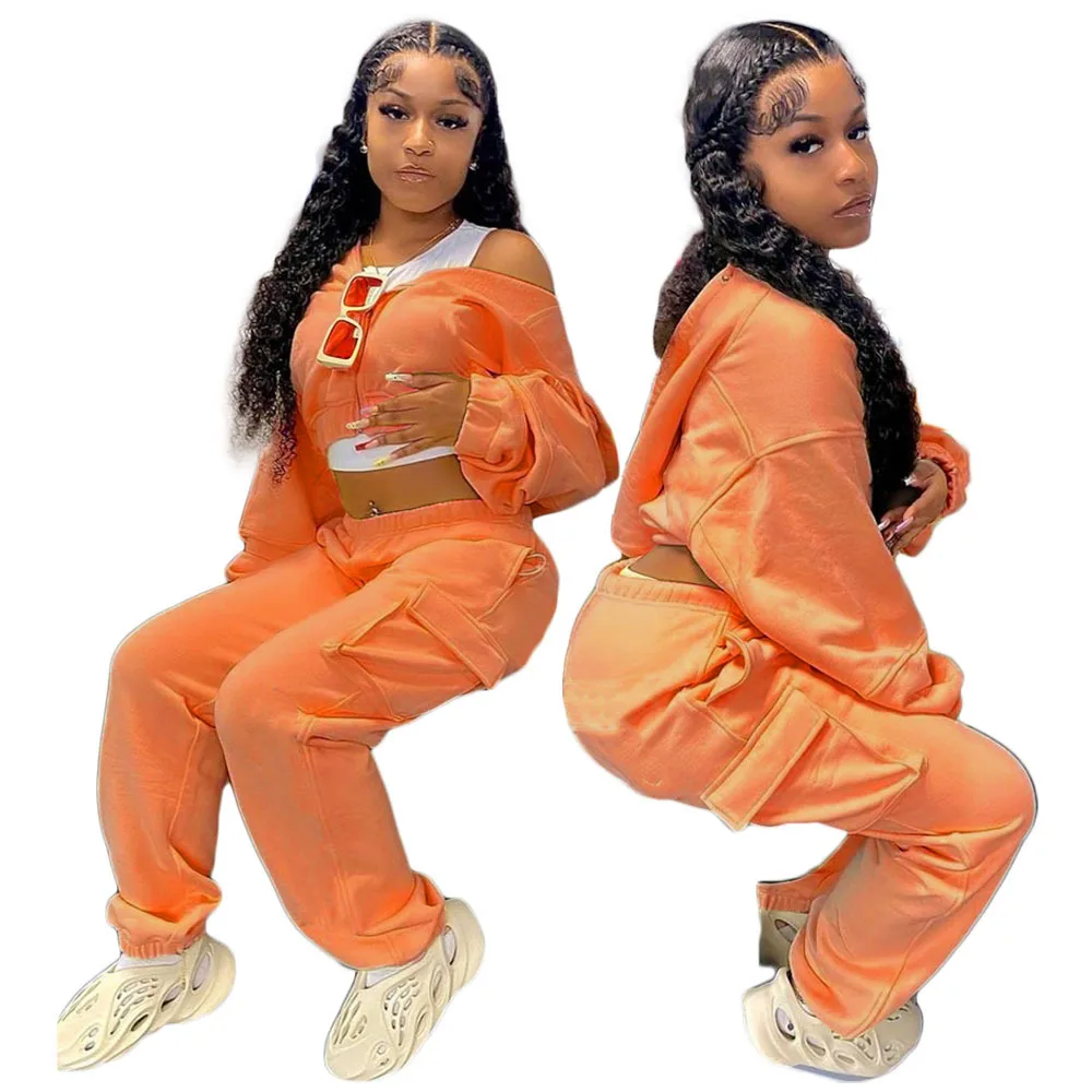 QC-DY6677 Горячая распродажа! Женская однотонная обувь, на каждый день, на молнии, личности спортивные штаны и толстовка, комплект