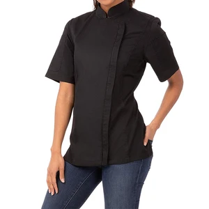 Chef Uniform Restaurant Bar Kitchen Uniforms Short Sleeve With Zip for Women Chef Jacket Chef Shirt