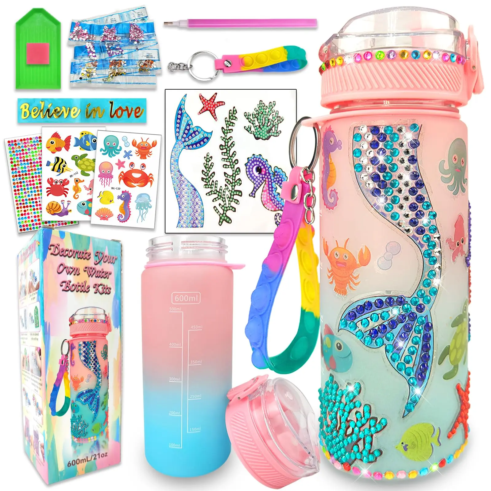 Decorate Your Own Water Bottle Kits Mermaid Gem Painting Crafts Fun