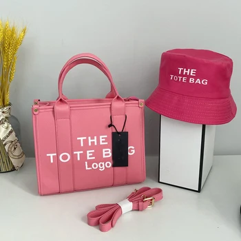 Bm9349 2022 Marc Designer Handbags And Bucket Hat Sets Black Bag Luxury Pu Leather Women's Tote Bag And Hat Set