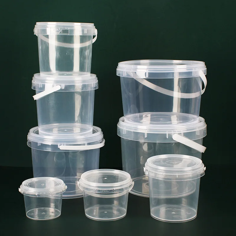 Factory Supply Food Grade Clear Plastic Jars 1L-5L Buckets Handles Lids Custom Colors Printing Logo Container Cream Usage