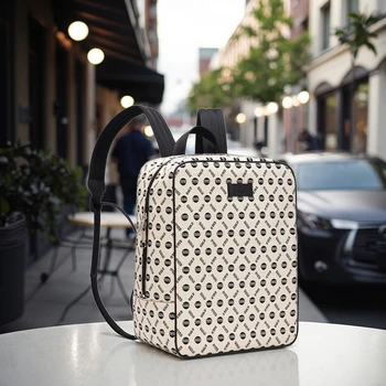 Vintage-Inspired Medium Backpack Jacquard Design Zipper Closure Anti-Theft Polyester Lining for Office Travel ODM/OEM Available