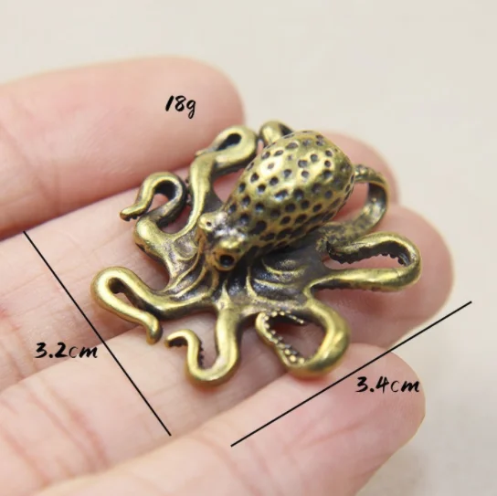 Solid Brass Office Desktop Kitchenware Octopus Bronze Tea Pet Jewelry Arts and Crafts Gifts Handplay Pieces Metal Crafts
