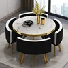 Stone grain imitation table +4 white and black leather chairs