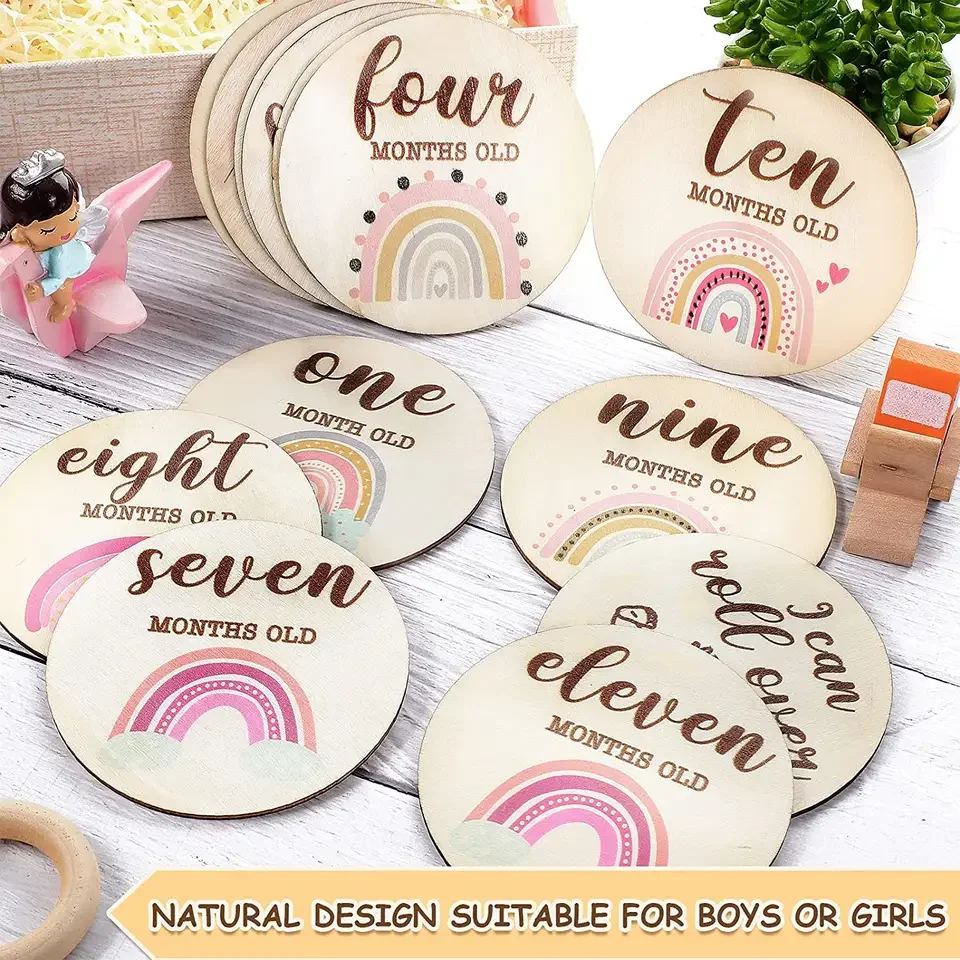 Baby Milestone Cards Rainbow Double Sided Printed Milestone Discs Wood ...