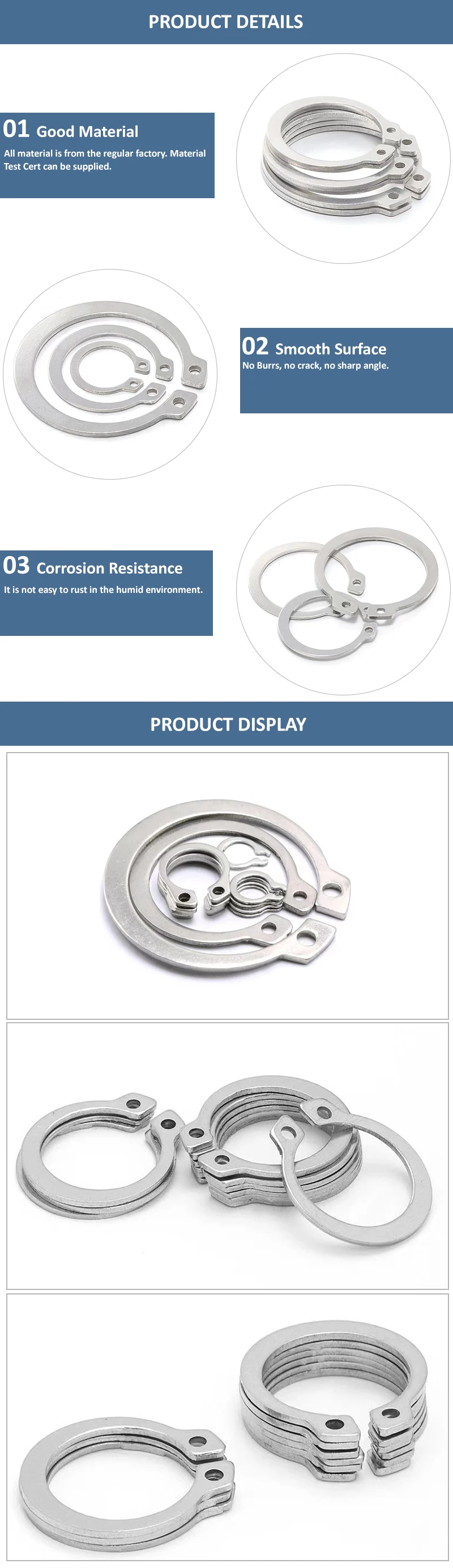 Stainless Steel Ss304 Din471 Series External Retaining Rings For Shafts