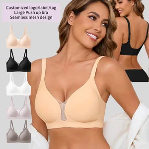 EU US Soutien Gorge Grande Taille Sexy Deep V Seamless Breathable Thin Large Bust Wire Free Mesh Design Plus Bra Without Wire