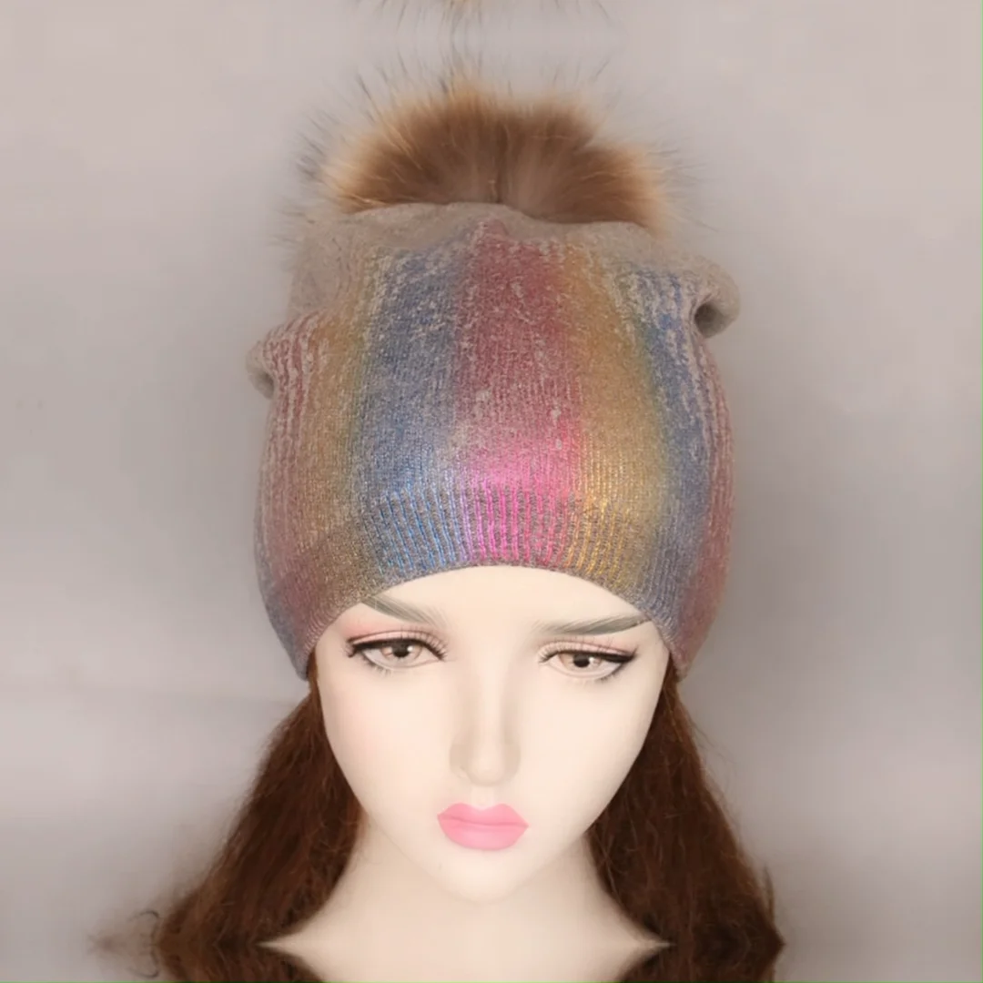 Colorful Metallic Fur Bobble Hats Fur Fashion Pom Pom Accessory ...