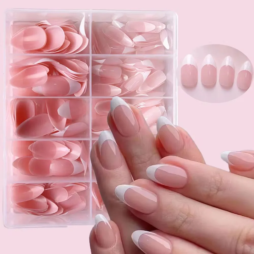 120/240/360 Stck Franzsische Weie Rosa Mandel-Kurzngel zum Aufkleben  Knstliche Fingerngel Vollstndige Abdeckung Falsche Ngel zum Tragen