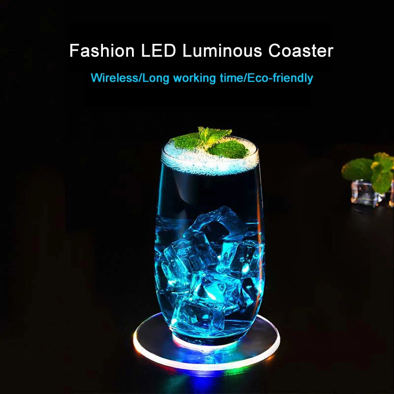 product super thin rgb led glow coasters colorful illuminated cup bottle stands waterproof plastic odm oem halloween fashionable coaster-4