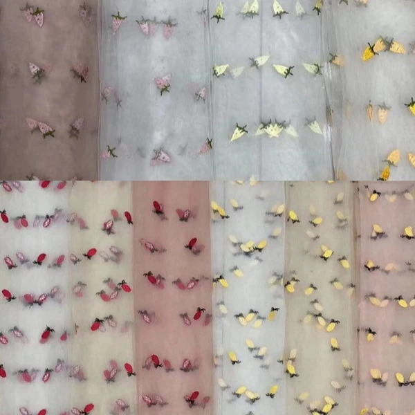 Небольшой ананасов и клубники Тюлевая ткань с вышивкой детская одежда кружевом тюль кружевное фатиновое трикотажное полотно