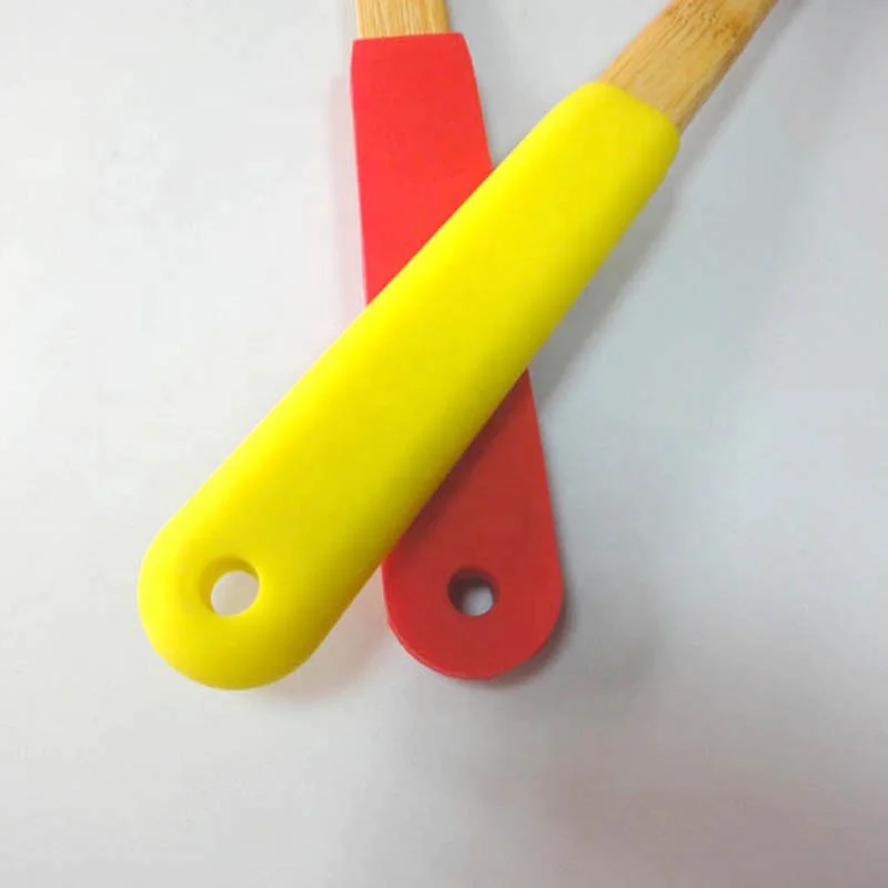 Бамбуковая кухонная утварь набор столовых приборов 30 см Силиконовая бамбуковая Ложка Вилка лопатка противоскользящая термостойкая силиконовая ручка