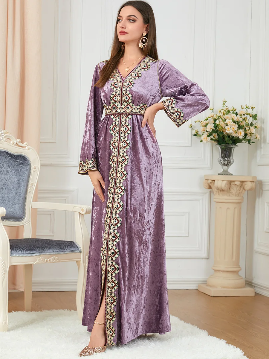 knee length dresses for ladies Eid Dress Women Middle East Arab Embroidery Woven Fabric Kaftan Dress   Urgarment