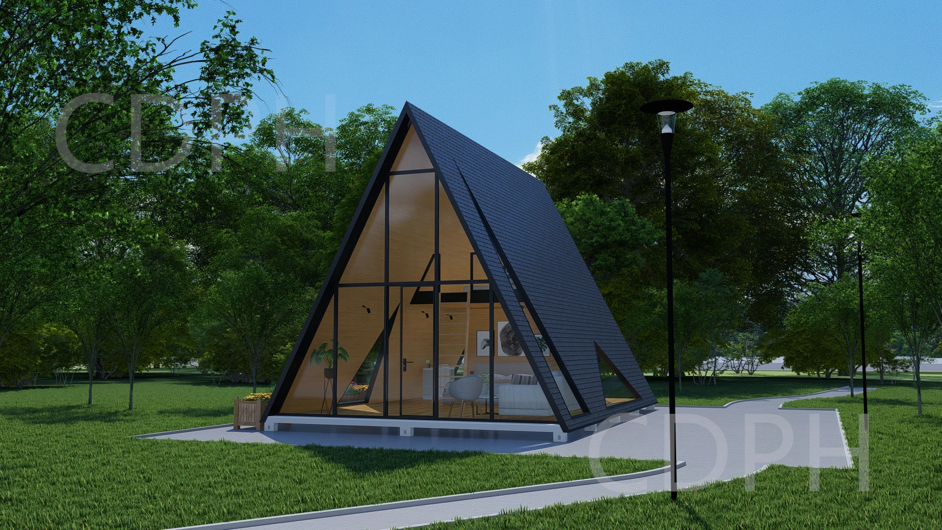 Luxury Prefab Resort House Hotel Shipping Container 2 Bedroom Cabin Tiny Triangular Roof Homes With Bathroom and Kitchen