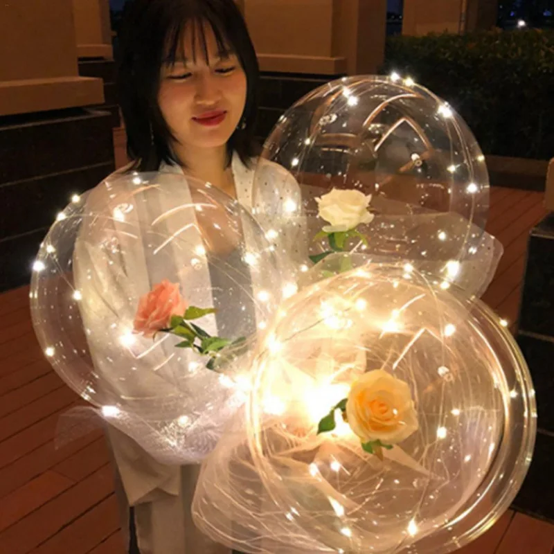 LEDルミナスバルーンローズブーケ透明ボボボールローズバレンタイン 