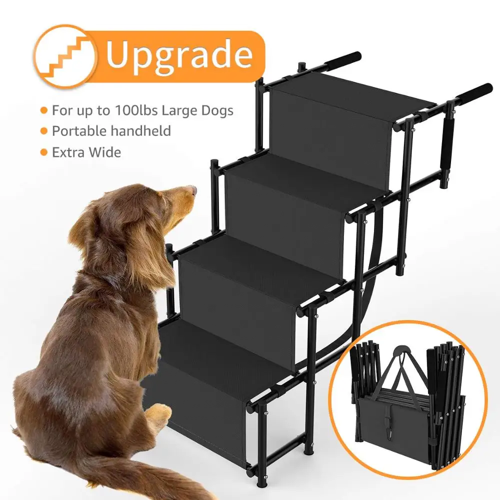 MARXIAO Dog Car Step Stairs Foldable Metal Frame Folding Dog Ramp for Car Lightweight Portable Large Dog Ladder Foldable Dog Car Step Stairs for Dogs 
