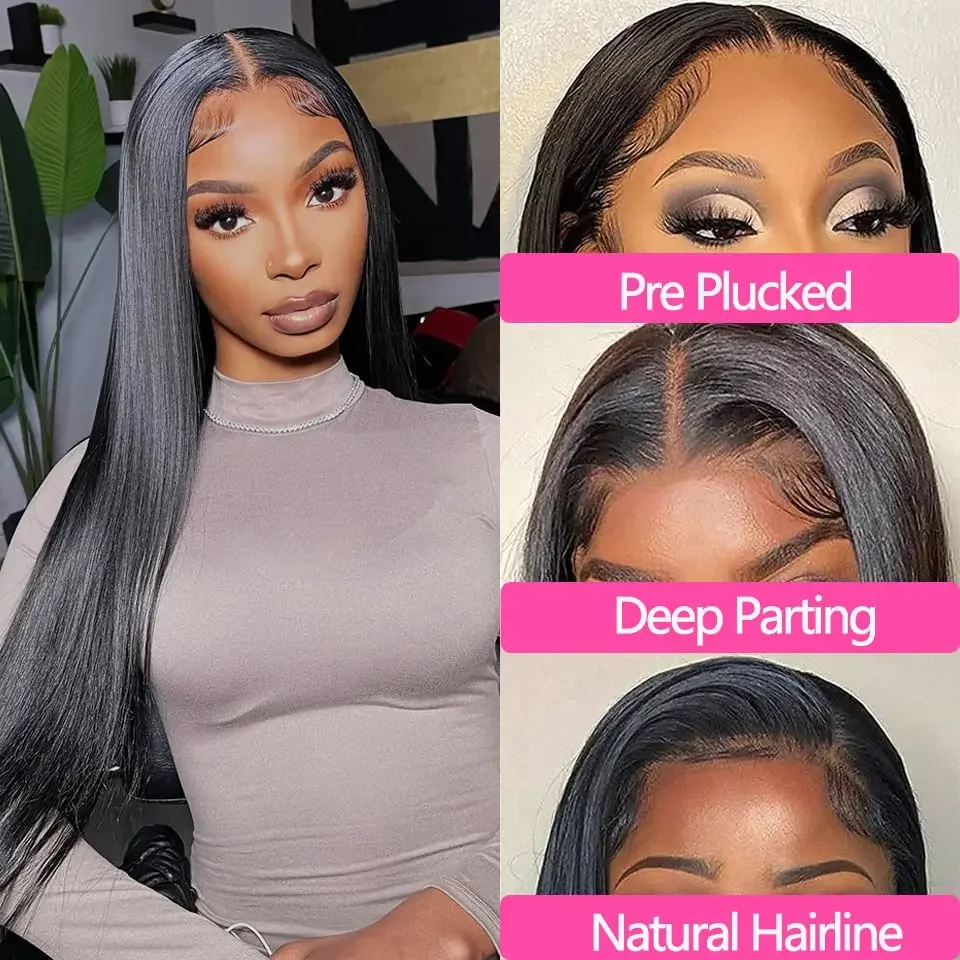 13x4 HD Lace Frontal Closure 14 Inch Straight Human Hair Ear to Ear Pre Plucked 1B Black_voghion.com