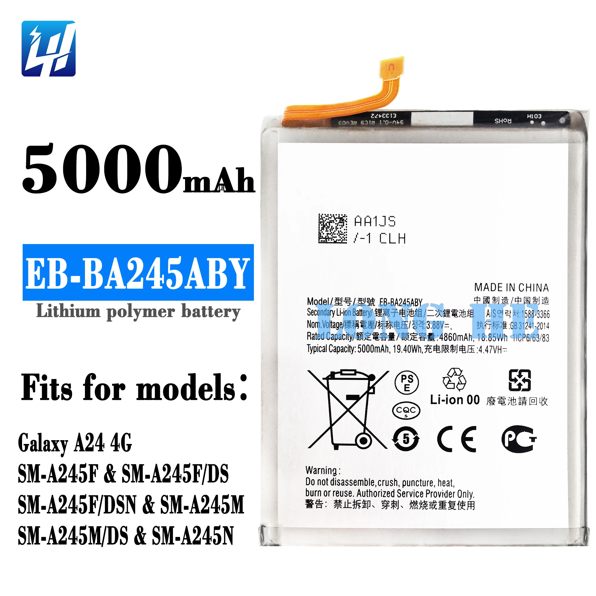 New 5000mAh Replacement Battery for Samsung A24 4G Phone Battery  EB-BA245ABY Phone Batteries