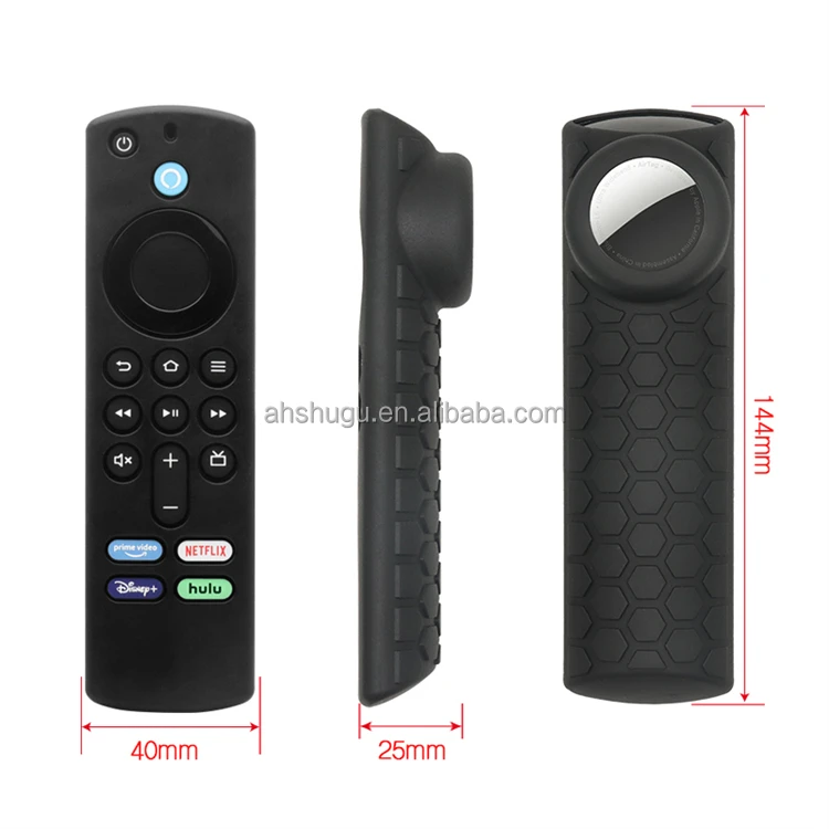 Black 2 in 1 Silicone Protective Case Sleeve with Holder Cover for AirTags and TV / All-New 2nd Gen Remote Control Shock Absorption 3rd Gen Seltureone Compatible for TV Stick 4K Remote Cover 
