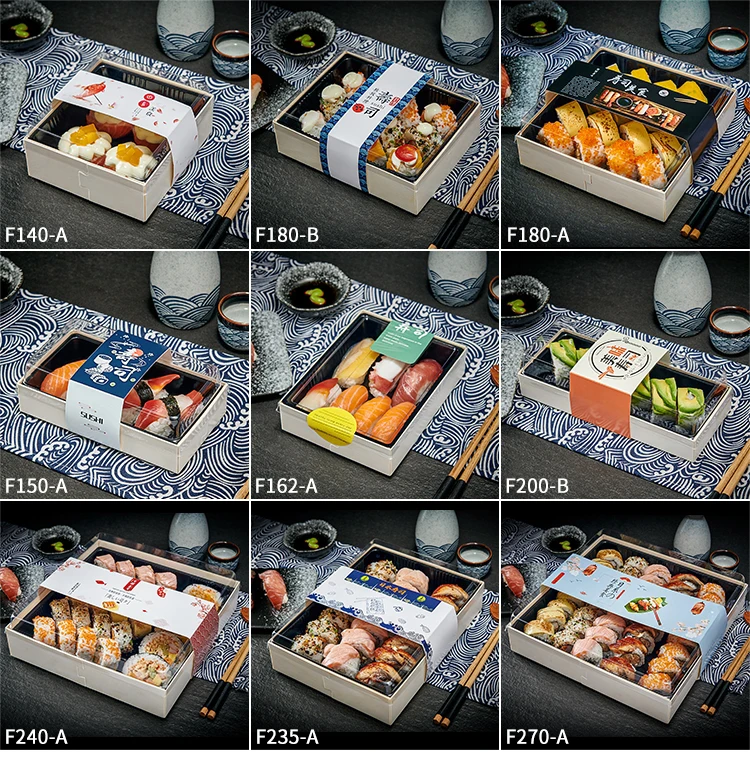 Food Container Tray Packaging Box Sushi Box Japanese Sushi Takeaway Togo Wooden Wood Fruit Cake Custom Biodegradable Disposable