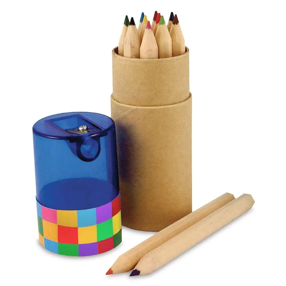 12 цветов, индивидуальный логотип, мини-размер, набор карандашей из натурального дерева в бумажной трубке