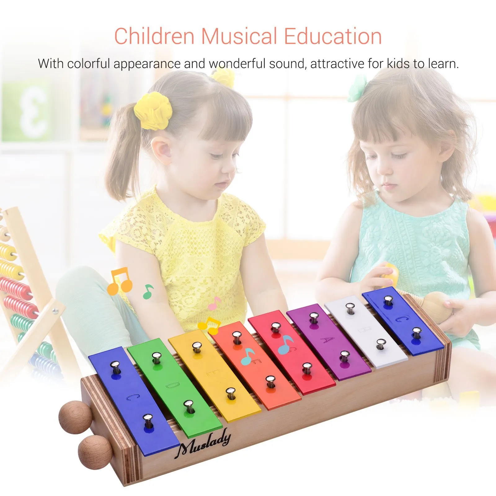 8 Notes Wooden Kids Metal Xylophone Glockenspiel Musical Instrument Toy Music AS 