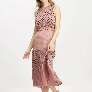 Wisrise Fashion Custom New Arrival Design Mix Polka Dot Layered Ruffle Hem Elegant Midi Dress for Women