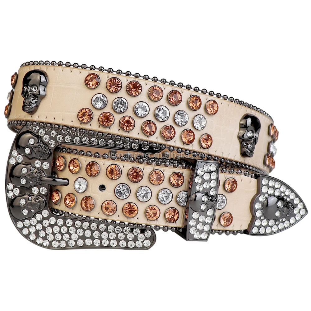  macoking Rhinestone Cowboy Belt for Men Bling Skull