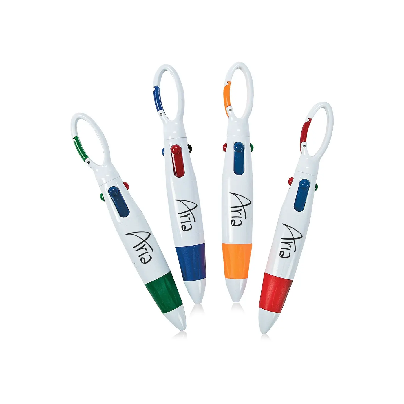 Customized Fat Multi-color Four 4 Color Ink Carabiner Ballpoint Pens with Rubber Grip,black Blue Green Red 4 in 1 Color Ball Pen