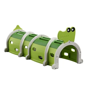 2026 New Trend Green Durable Plastic Dinosaur Tunnel Kindergarten Indoor Dinosaur Playground Tunnel Toy Climbing Drilling Play