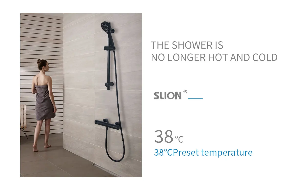 Modern Brass Round Single Function Bar Valve Shower  System - Black details
