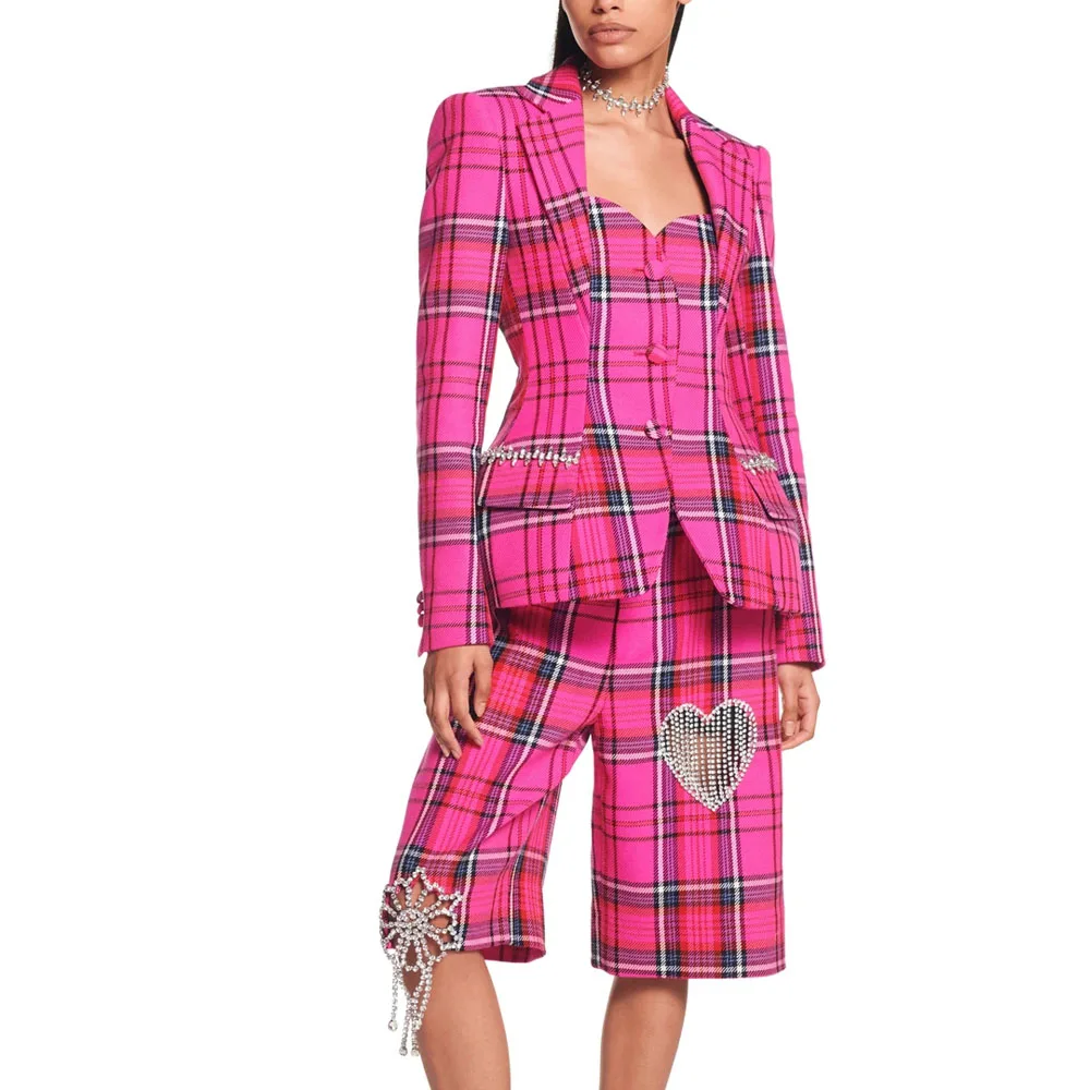 pink plaid blazer dress ASOS LUXE cinched waist double layer blazer mini dress in pink plaid