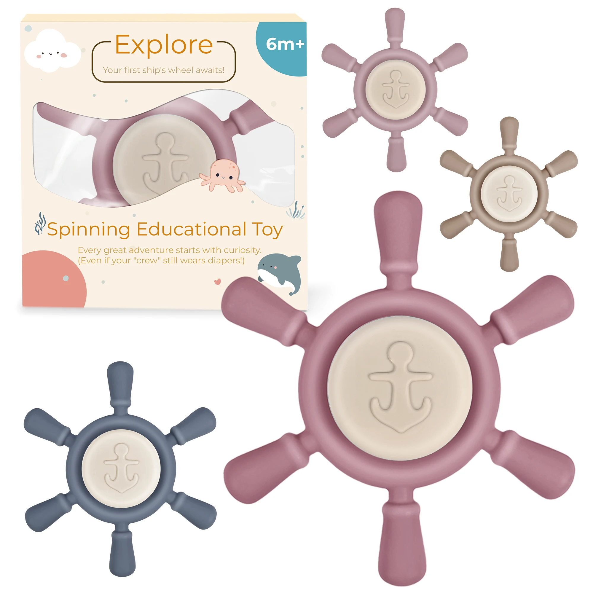 TOREEL Designer Collaborative Safety Certified Soft Silicone Baby Rotating Sensory Toy Bath Tub Water Play 7-12m Seahorse