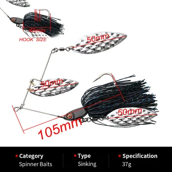 WEI 37g Composite Glitter Spinner Bait with Single Hook Barbed 3D Fish Eyes Lead Jig Head Lifelike Lure for Bass Fishing Lures – Metal Jig – view 3