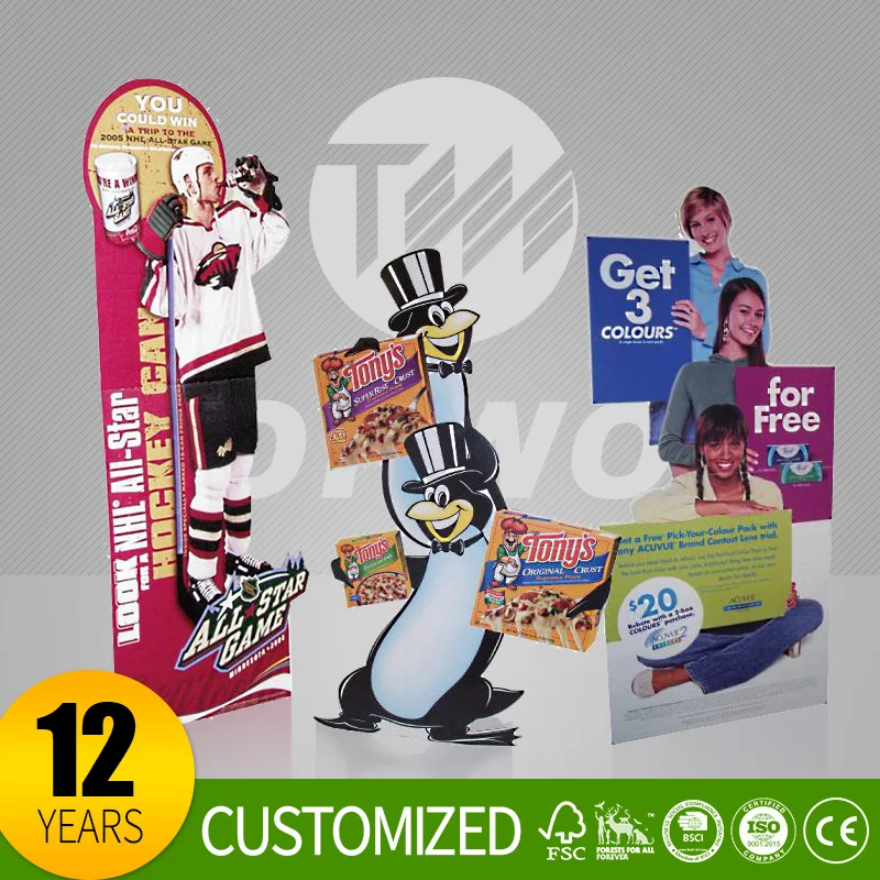 Topwon Custom Cardboard 3 Sides Triangle Floor Advertising Standee Display Pop up Display Stands Banner
