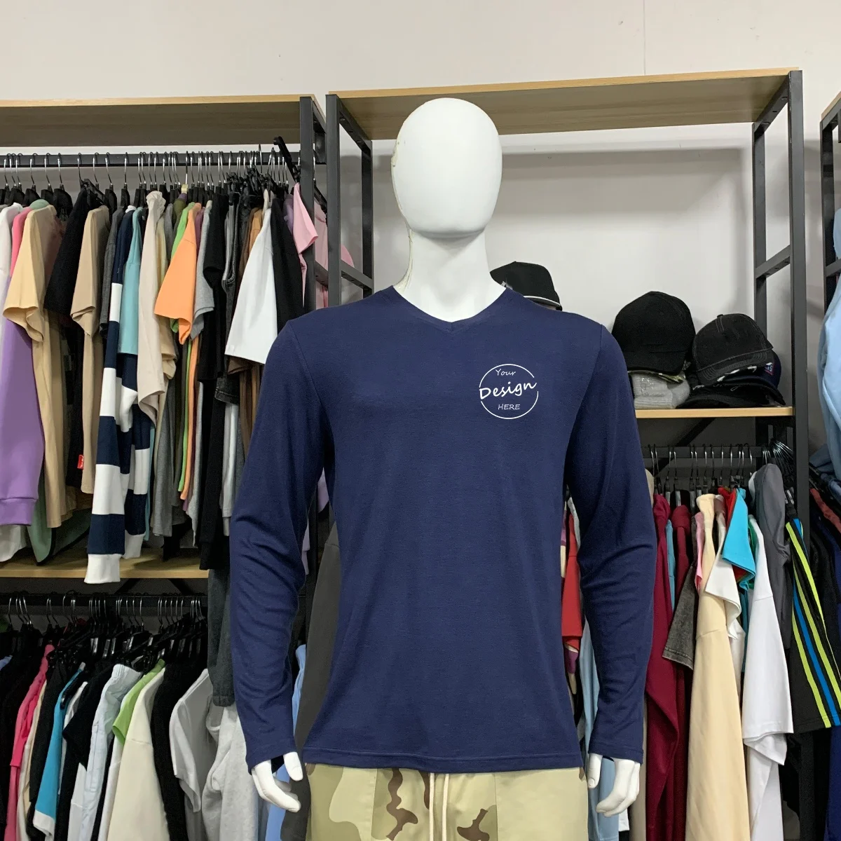 Men’s High Quality Merino Wool Long Sleeve V Neck Shirt Breathable Merino Wool Full Sleeve T Shirts for Men